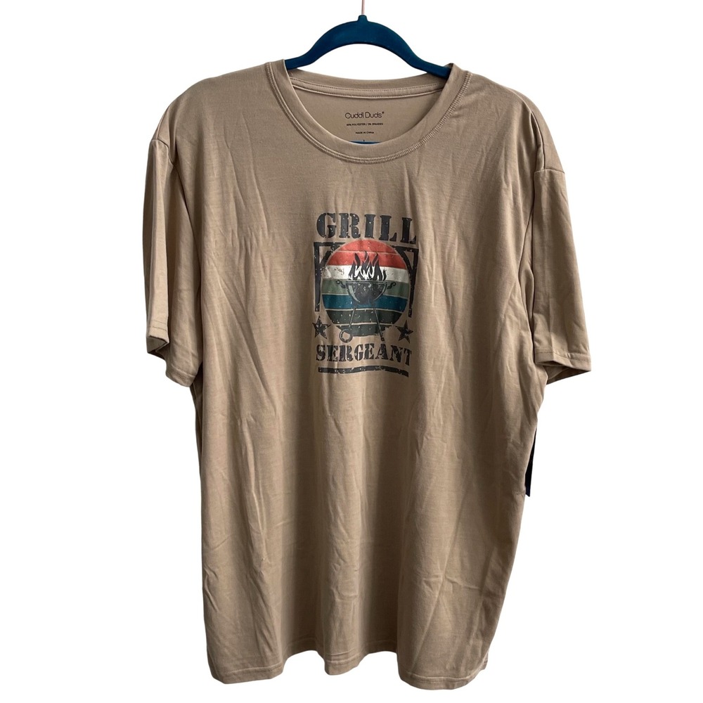 Cuddl Duds Grill Sergeant Pajama Top Mens Large Tan BBQ Graphic Tee CD8827364